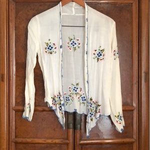Vintage White Embroidered Cotton Open Kimono Top